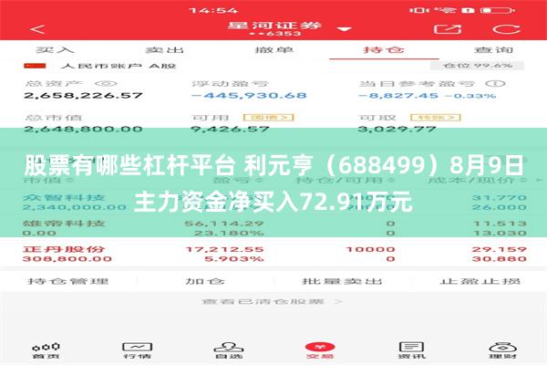 股票有哪些杠杆平台 利元亨（688499）8月9日主力资金净买入72.91万元